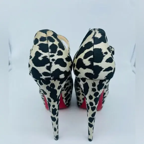 Christian Louboutin Black White Tissu Leopardino Lady Daf 160mm Pumps EU40 US 10 - Picture 6 of 9